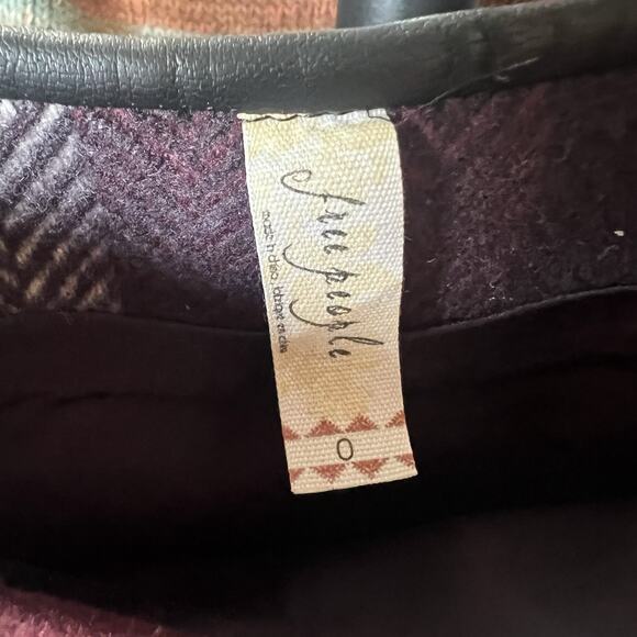 Free People Twiggy Herringbone Wool Like Mini Skirt Size 0 Maroon Ivory Boho - Picture 10 of 10